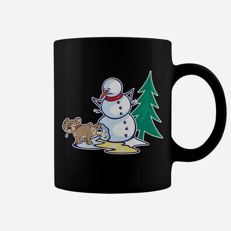 Funny Christmas Dog Peeing On Snowman Winter Coffee Mug