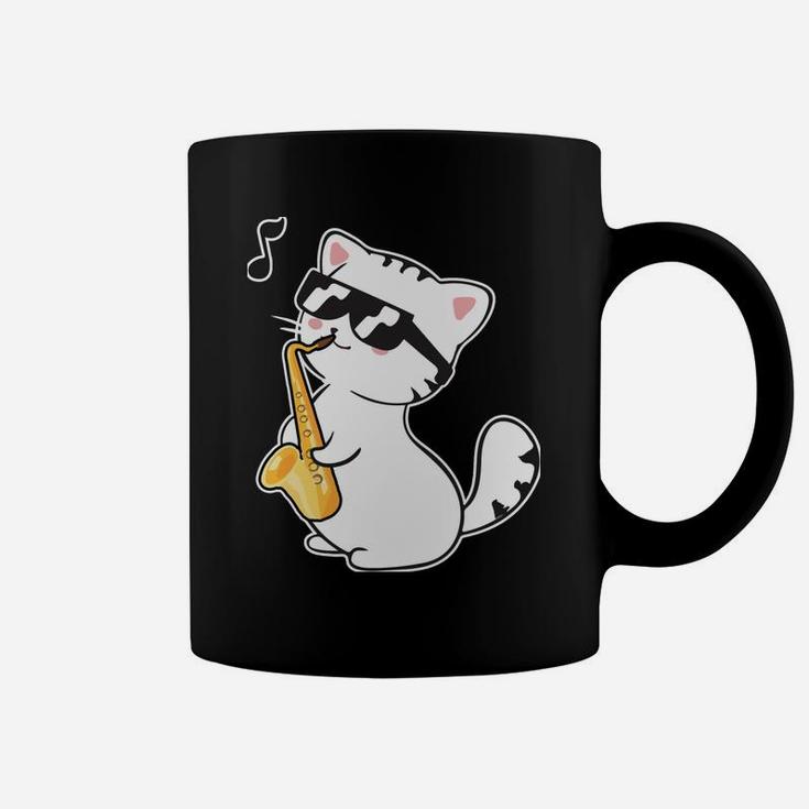 Funny Cool Cat Wearing Sunglasses Playing Saxophone Day Gift Coffee Mug
