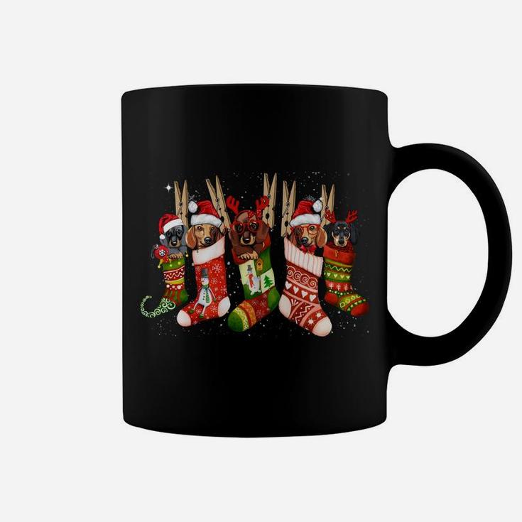 Funny Dachshund Dog In Christmas Sock Santa Hat Xmas Dog Sweatshirt Coffee Mug