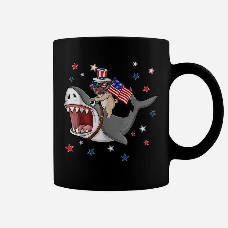 Funny Pug Shark 4Th Of July Dog Mom Dad Puppy Lover Coffee Mug