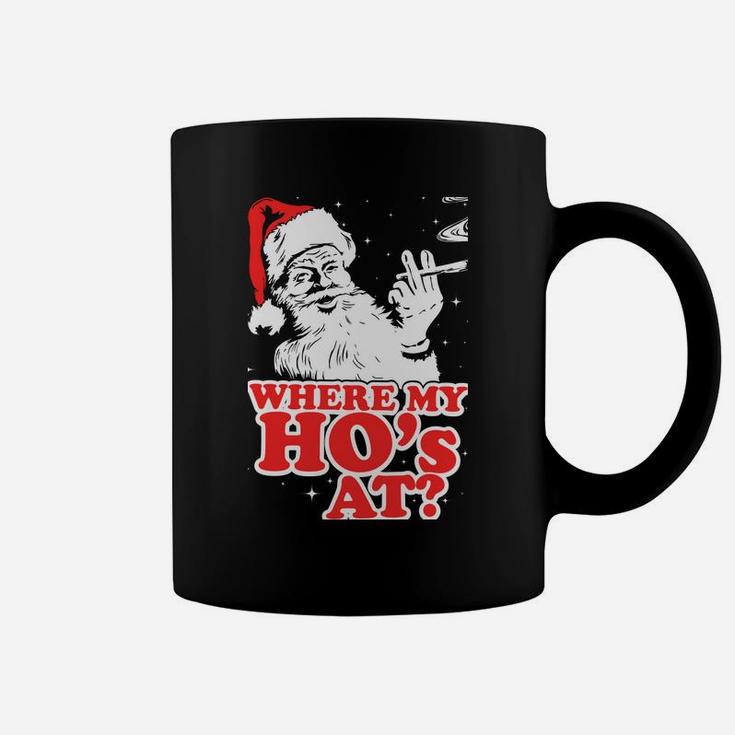 Funny, Retro, Christmas, Santa Where My Hos At Stoner Sweatshirt Coffee Mug
