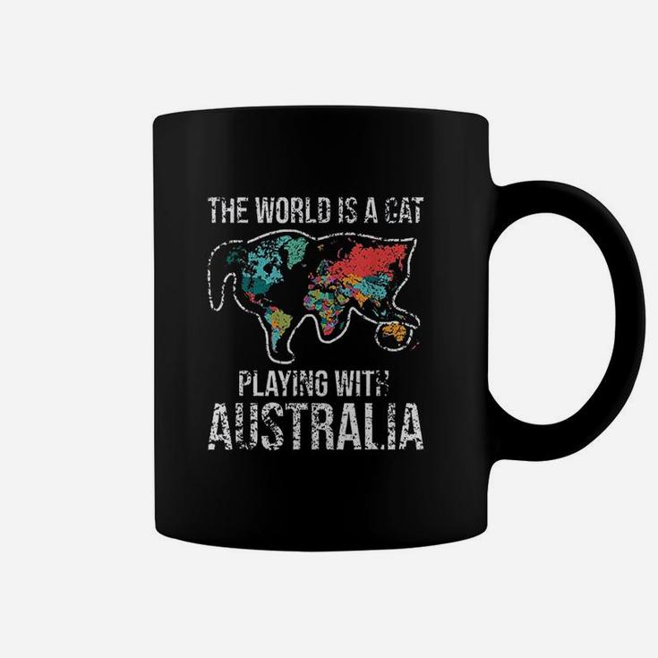 Funny The World Is A Cat Playing With Australia Coffee Mug