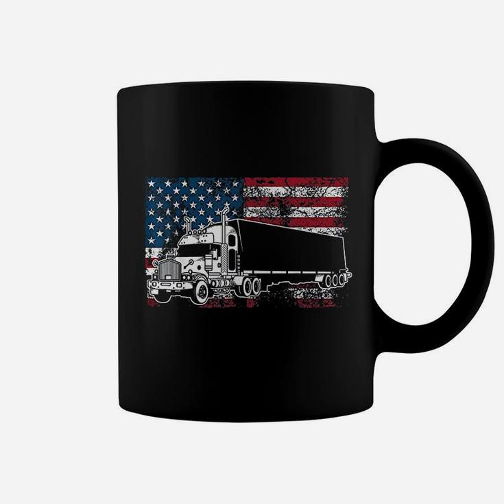 Funny Truck Driver American Flag 4Th Of July Trucker Gift Coffee Mug