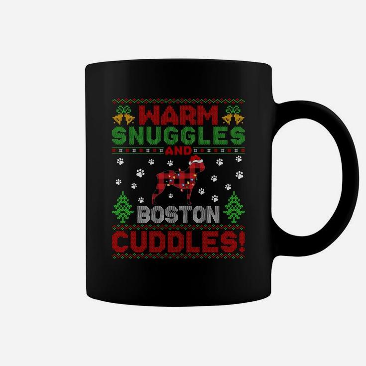 Funny Warm Snuggles Ugly Boston Terrier Christmas Sweatshirt Coffee Mug