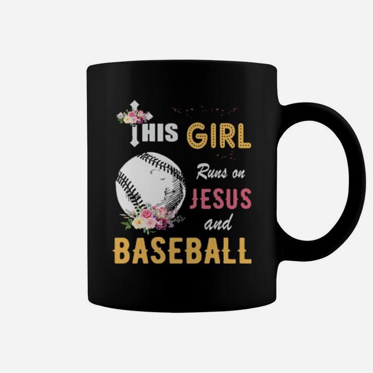 Funny Watercolor Girl Run On Jesus And Baseball Coffee Mug