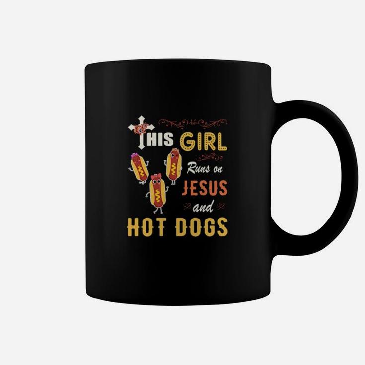 Funny Watercolor Girl Run On Jesus And Hot Dogs Coffee Mug