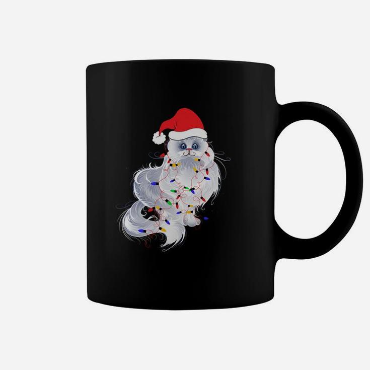 Funny Xmas Persian Cat Christmas Lights Santa Claus Hat Gift Sweatshirt Coffee Mug