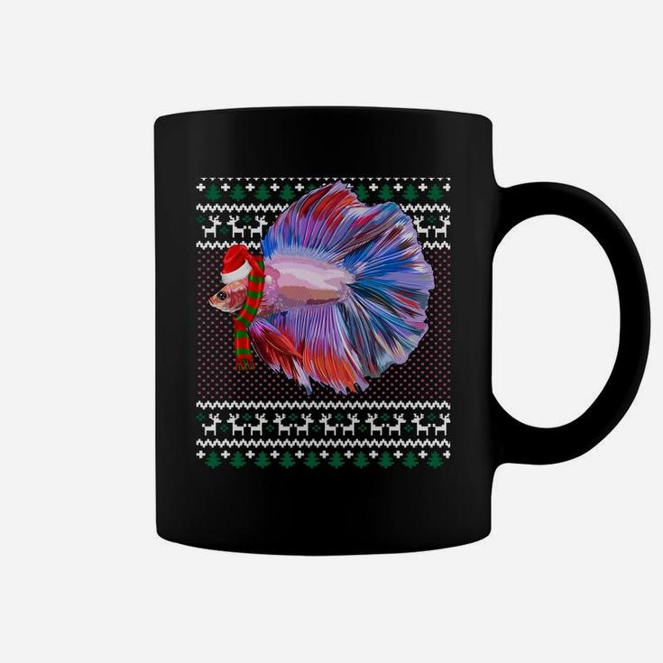 Funny Xmas Santa Hat Betta Fish Ugly Christmas Sweatshirt Coffee Mug