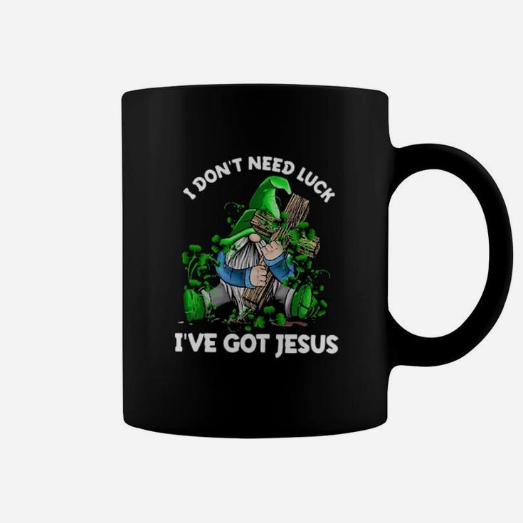 Gnome Hug Cross I Dont Need Luck Ive Got Jesus Coffee Mug