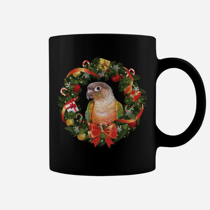 Green Cheek Conure Parrot Christmas Wreath Coffee Mug