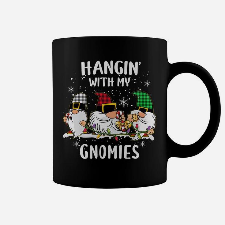 Hangin' With My Gnomies Three Gnomes Christmas Buffalo Plaid Coffee Mug