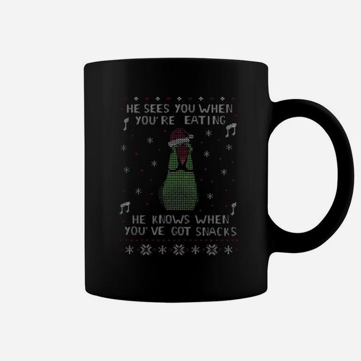 He Sees You When You're Eating Coffee Mug