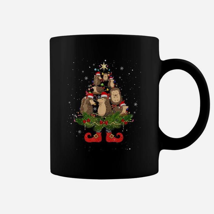 Hedgehogs Christmas Tree Lights Funny Santa Hat Lover Coffee Mug