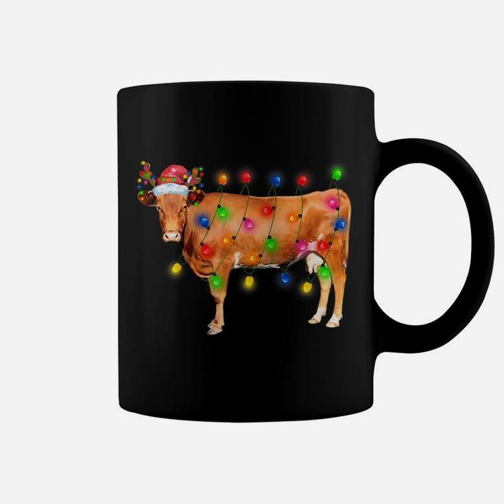Heifer Cow Christmas Lights Funny Santa Hat Merry Christmas Raglan Baseball Tee Coffee Mug