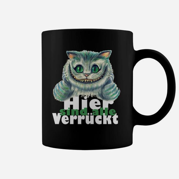 Hier Bin Ich Verrückt Grinsekatze Tassen, Cheshire Cat Fanartikel in Schwarz