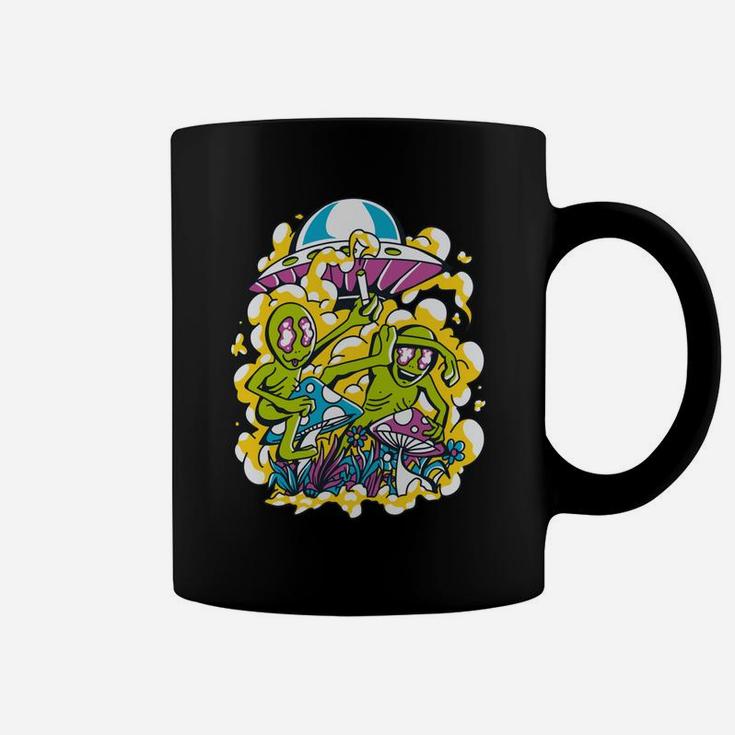 Hippie Psychedelic Cottagecore Mushrooms Trippy Aliens Ufo Coffee Mug
