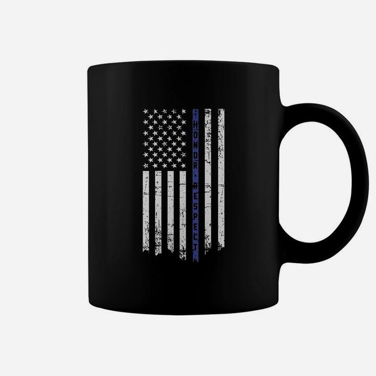 Honor N Respect Thin Blue Line Flag Raw Edge Raglan Coffee Mug