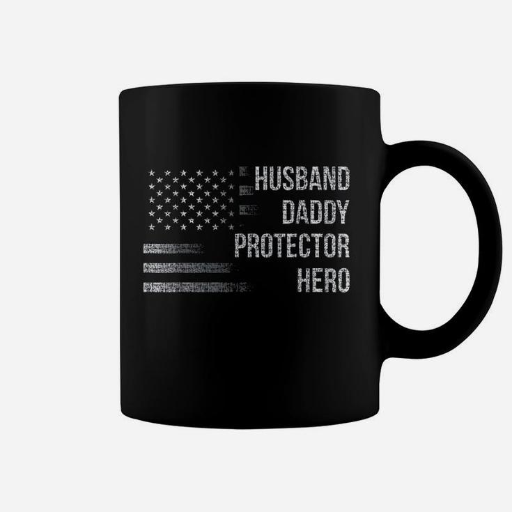 Husband Daddy Protector Hero With American Flag Coffee Mug