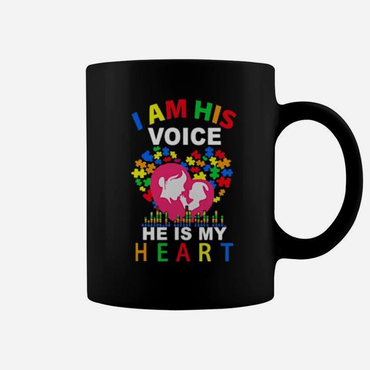 I Am His Voice He Is My Heart Autism Awareness Mom Coffee Mug