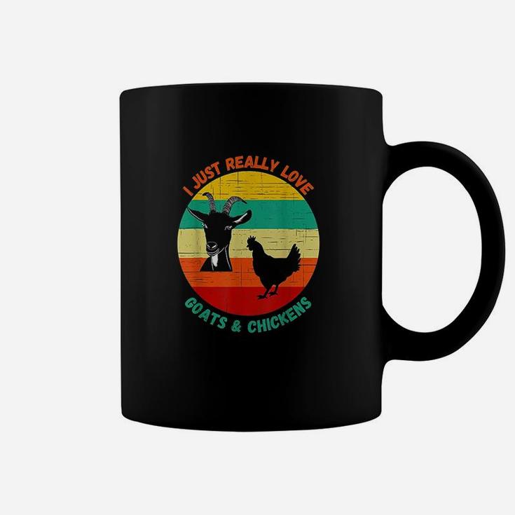I Just Really Love Goats And Chickens Farmer Retro Sunset Coffee Mug