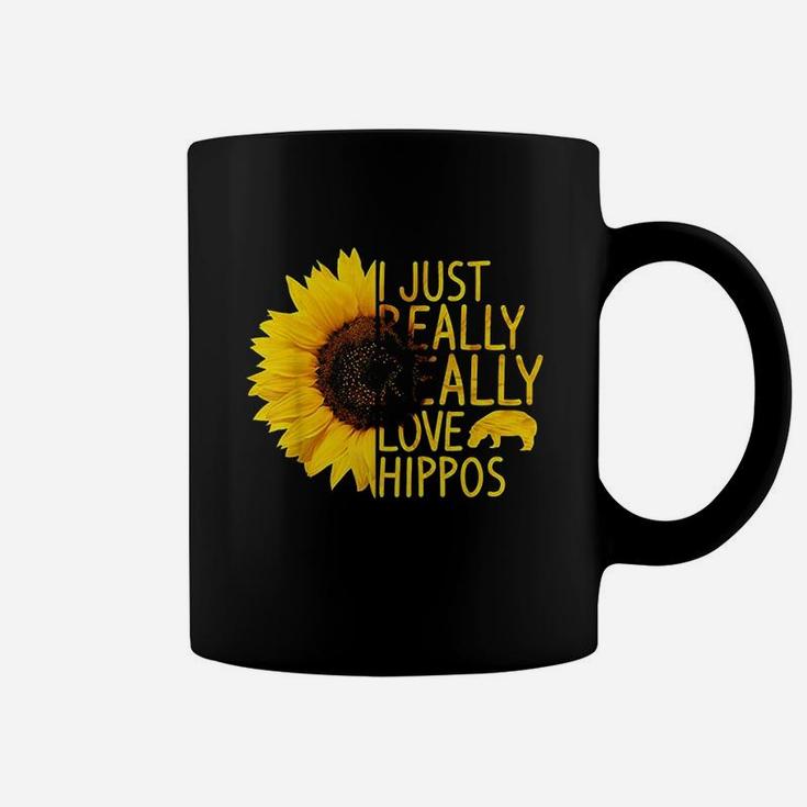 I Just Really Love Hippos Gift Women Men Herd Sunflower Coffee Mug