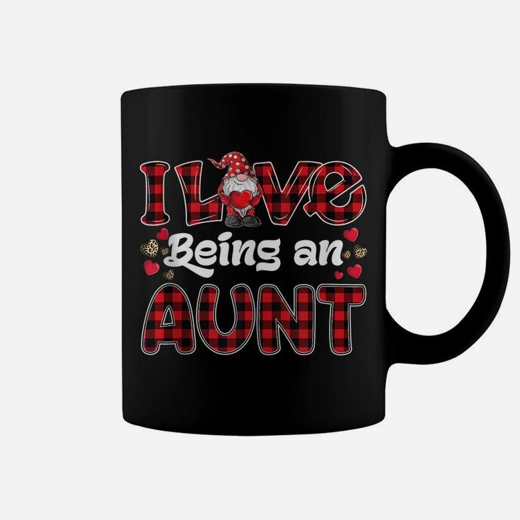 I Love Being Aunt Red Plaid Hearts Gnome Valentine's Day Coffee Mug