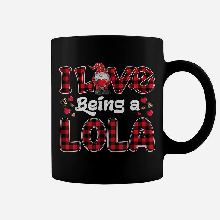 I Love Being Lola Red Plaid Hearts Gnome Valentine's Day Coffee Mug