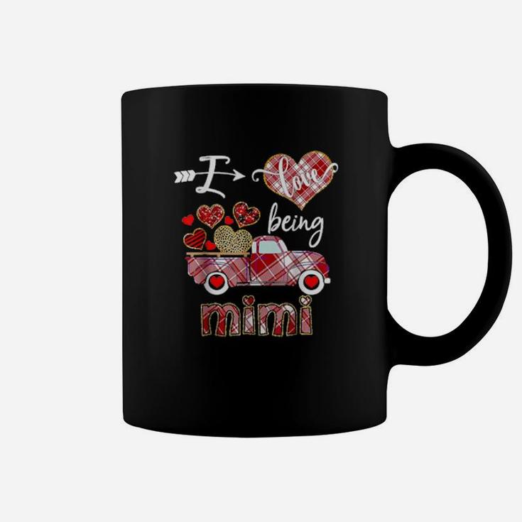 I Love Being Mimi Red Plaid Truck Hearts Valentines Day Coffee Mug