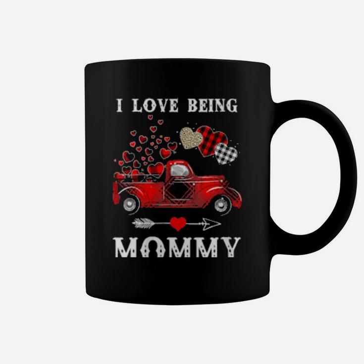 I Love Being Mommy Red Plaid Truck Hearts Valentines Day Coffee Mug