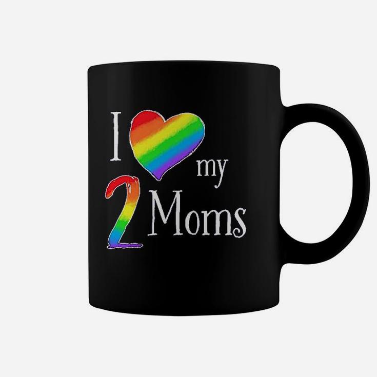 I Love My 2 Moms Pride Rainbow Heart Coffee Mug