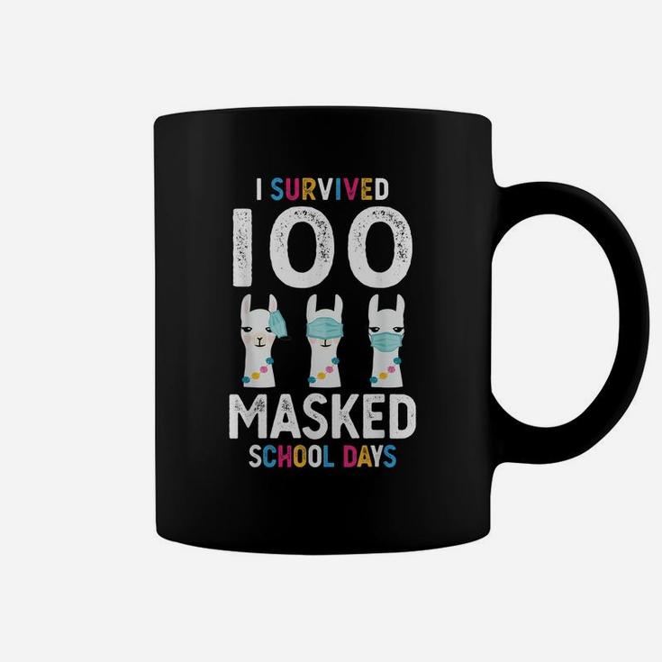 I Survived 100 Masked School Days Lama 100 Days Of School Coffee Mug