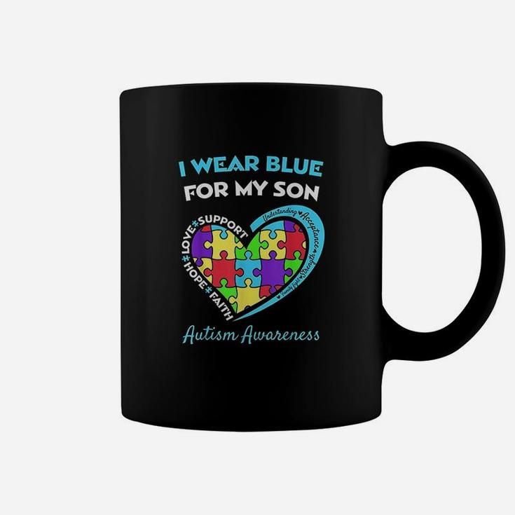 I Wear Blue For My Son Awareness Mom Dad Heart Puzzle Coffee Mug