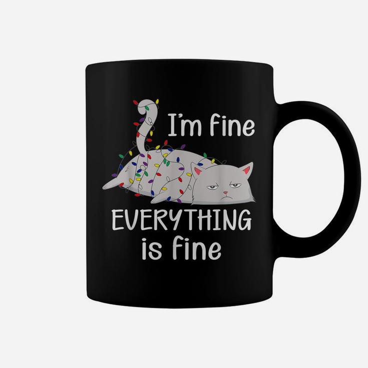 I'm Fine Everything Is Fine Christmas Lights Funny Cat Lover Coffee Mug