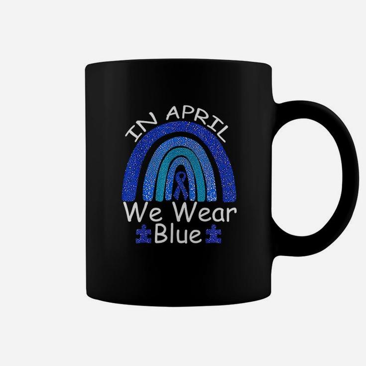 In April We Wear Blue Rainbow Awareness Month Puzzle Coffee Mug