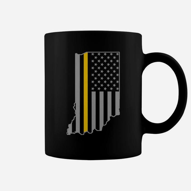 Indiana Thin Gold Line Flag Police Operator 911 Dispatcher Coffee Mug