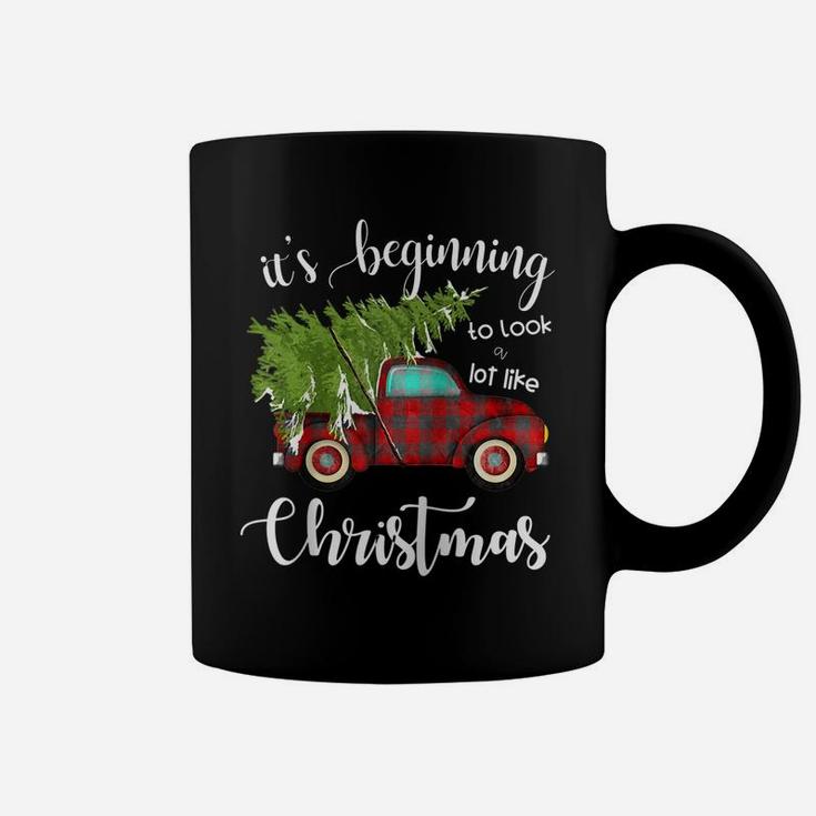 Its Beginning To Look A Lot Like Christmas Vintage Truck Raglan Baseball Tee Coffee Mug