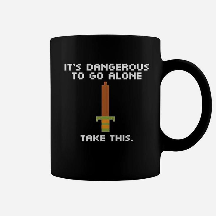 Its Dangerous To Go Alone Take This 8 Bit Gaming Black Coffee Mug