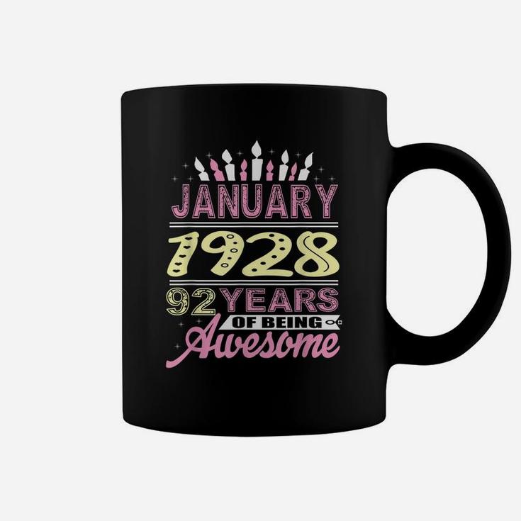 January 1928 92 Years 92Nd Birthday Candle Gifts For Women Coffee Mug