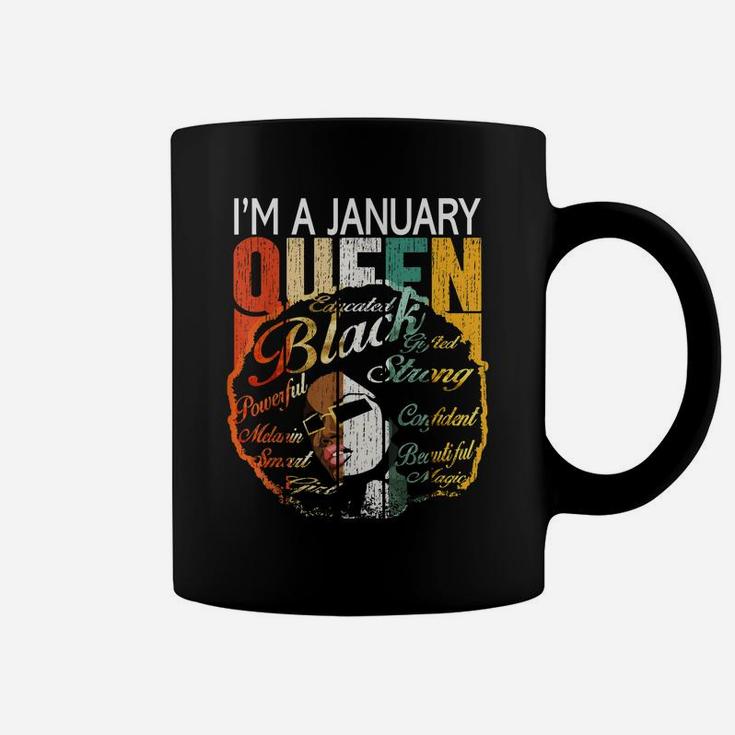 January Birthday Shirts Gift For Women - Black African Queen Coffee Mug