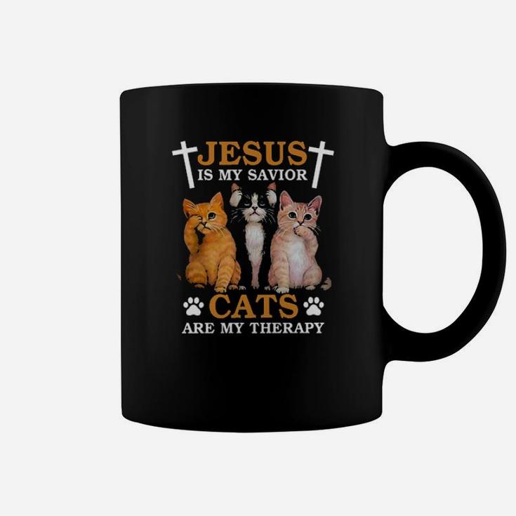 Jesus Is My Savior Cats Are My Therapy Coffee Mug