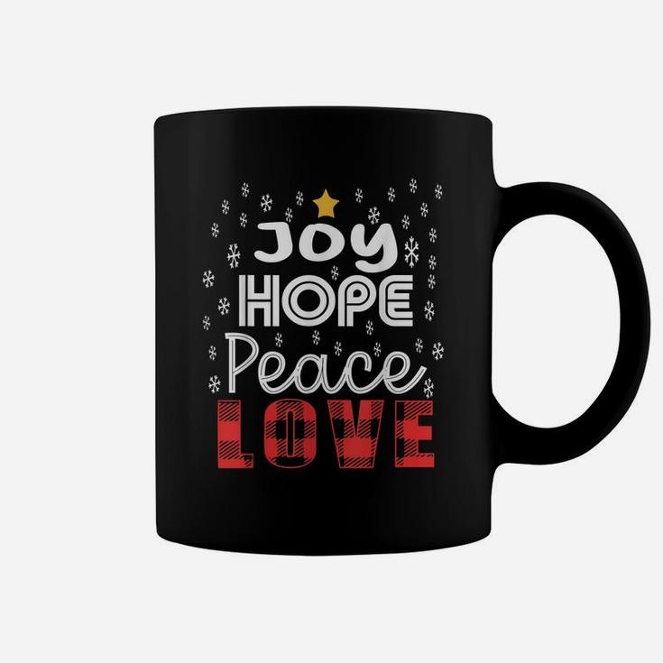 Joy Hope Peace Love Snowflakes Buffalo Plaid Text Christmas Coffee Mug