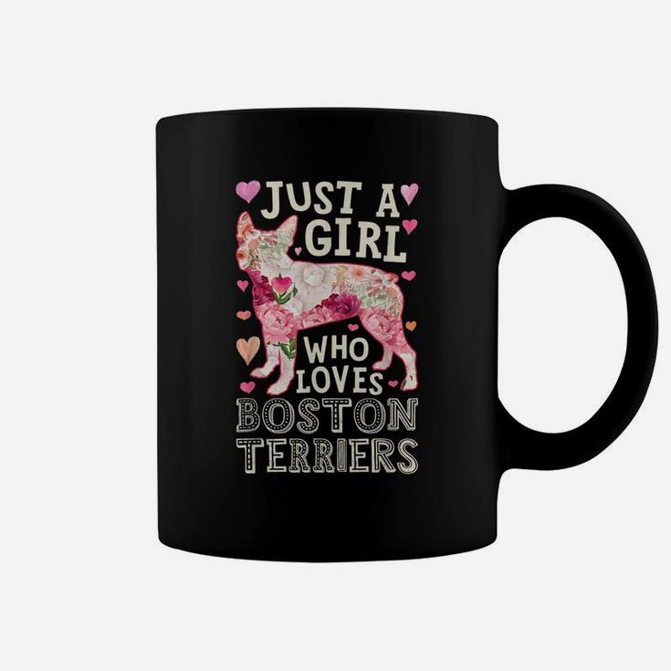 Just A Girl Who Loves Boston Terriers Dog Silhouette Flower Coffee Mug