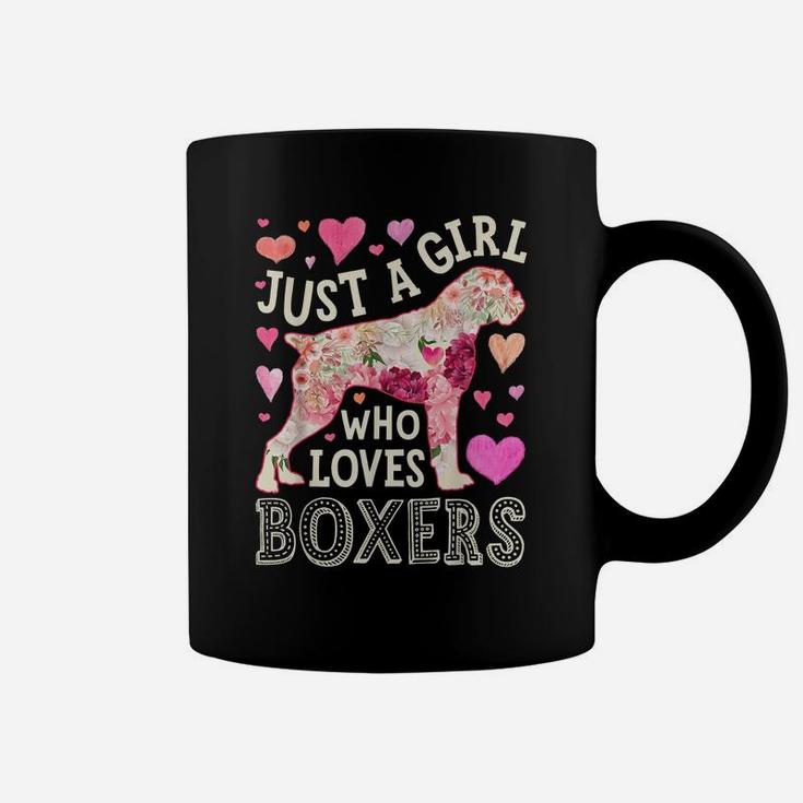 Just A Girl Who Loves Boxers Dog Silhouette Flower Floral Coffee Mug
