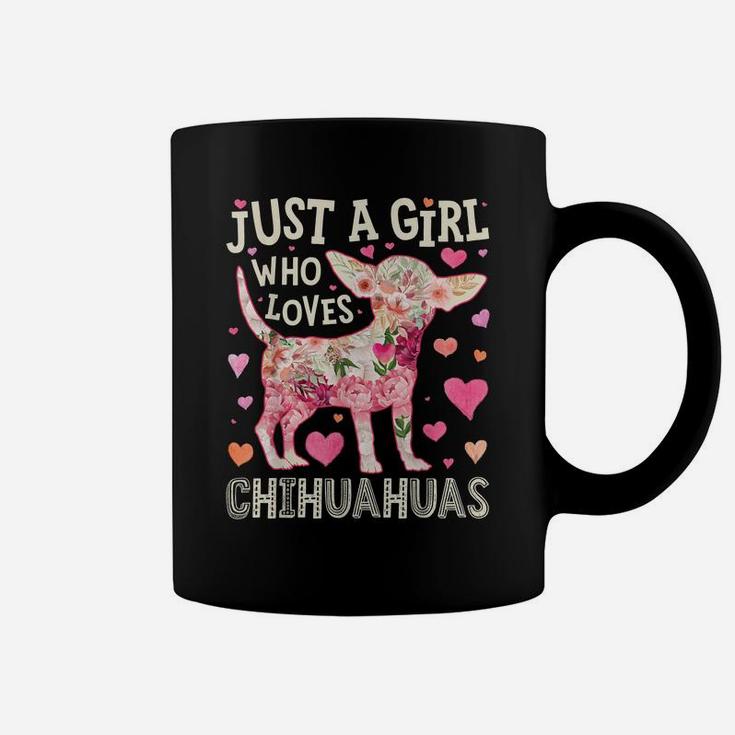 Just A Girl Who Loves Chihuahuas Dog Silhouette Flower Gifts Coffee Mug