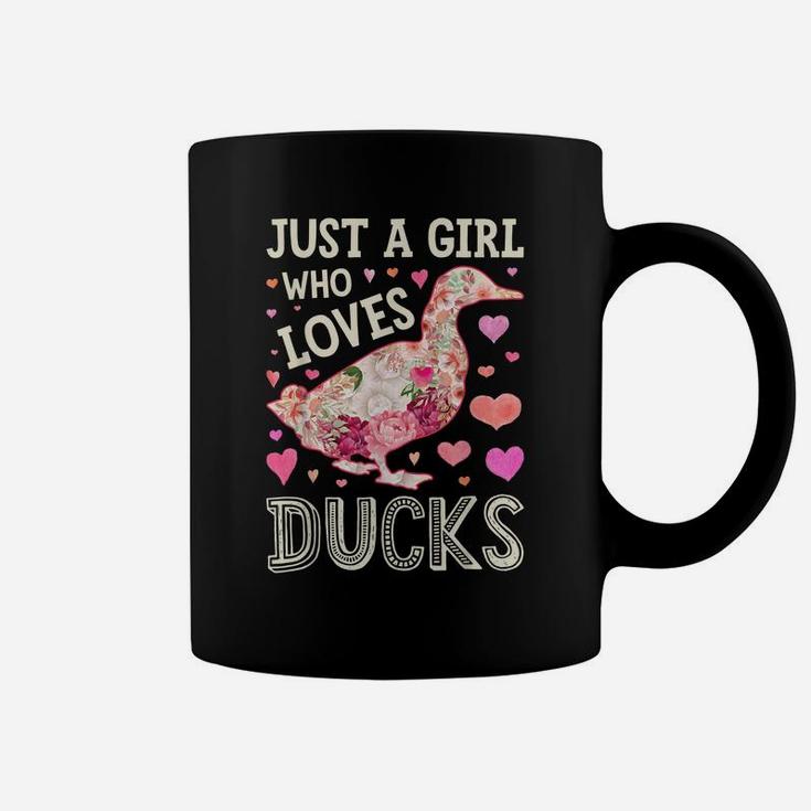 Just A Girl Who Loves Ducks Funny Duck Silhouette Flower Coffee Mug