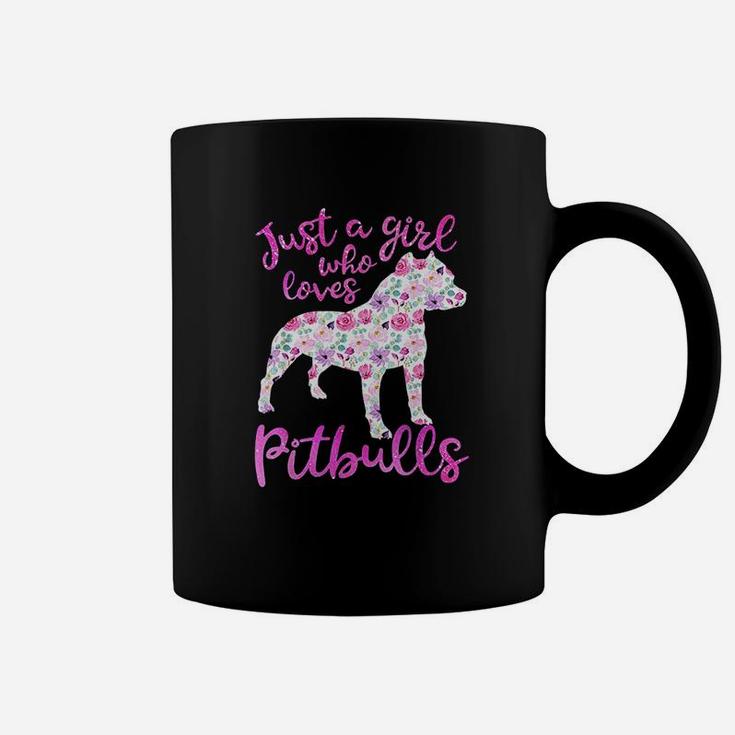 Just A Girl Who Loves Pitbulls Pink Flowers Pitbull Gift Coffee Mug