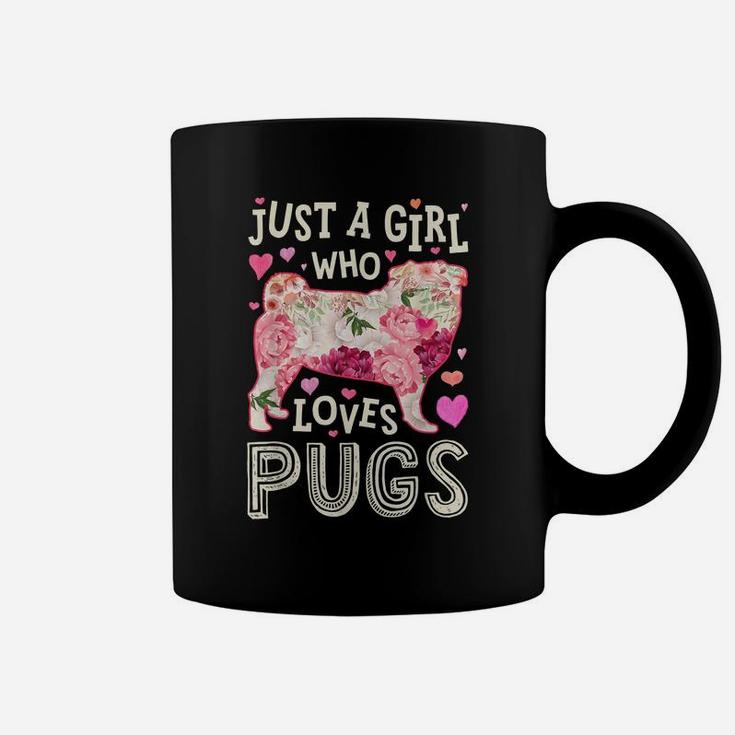 Just A Girl Who Loves Pugs Dog Silhouette Flower Floral Gift Coffee Mug
