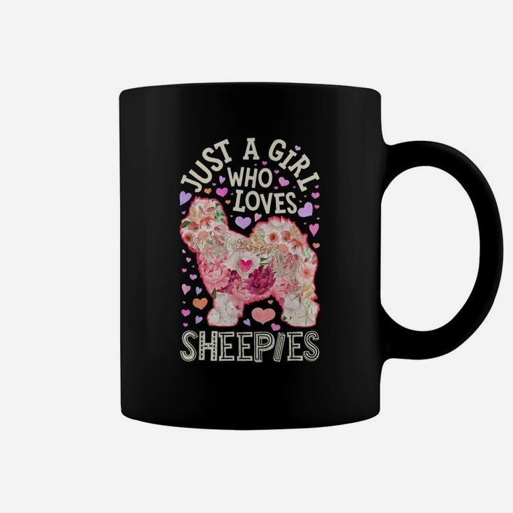 Just A Girl Who Loves Sheepies Old English Sheepdog Flower Coffee Mug