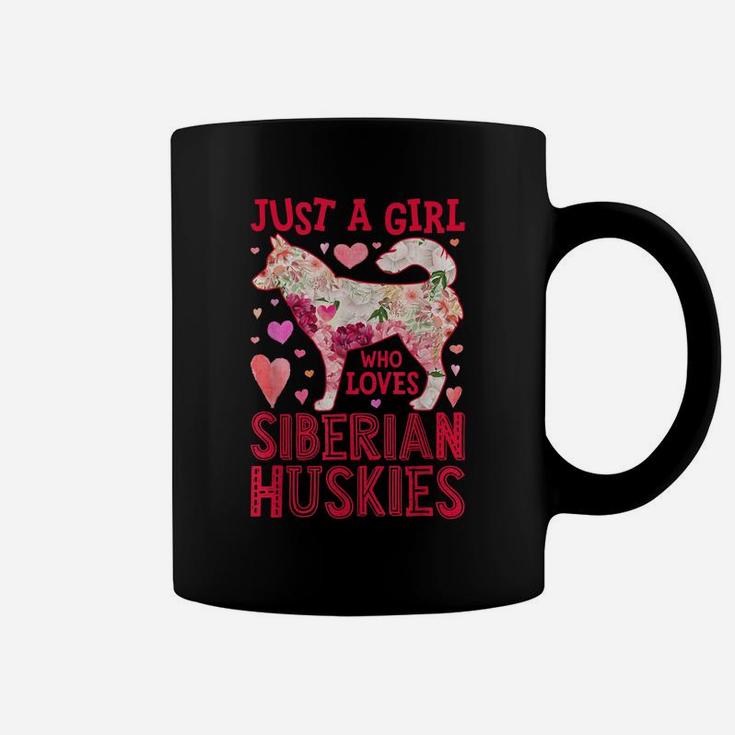 Just A Girl Who Loves Siberian Huskies Dog Silhouette Flower Coffee Mug