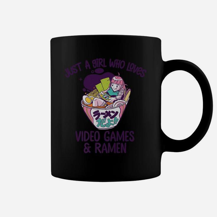 Just A Girl Who Loves Video Games And Ramen Funny Gamer Gift Coffee Mug